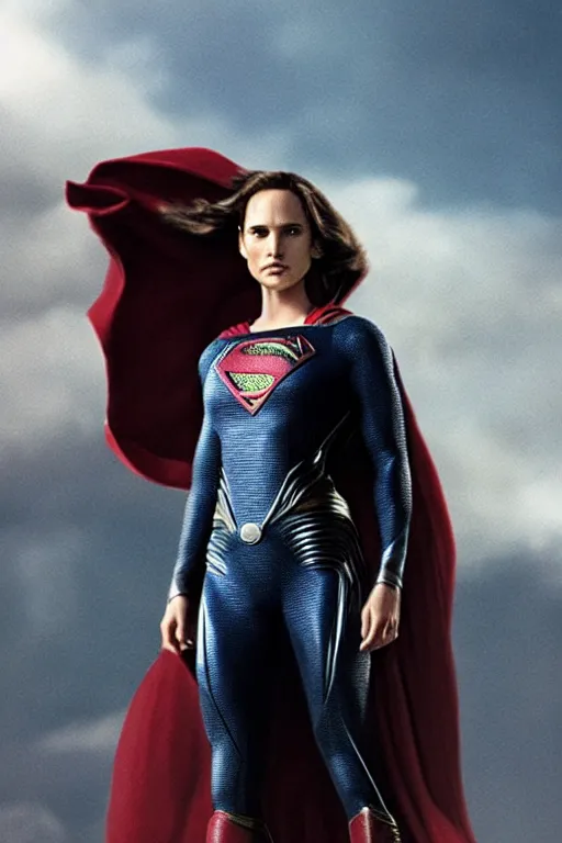 Image similar to a close up of Man of Steel flying cast as Natalie Portman by Greg Rutkowski, full body shot