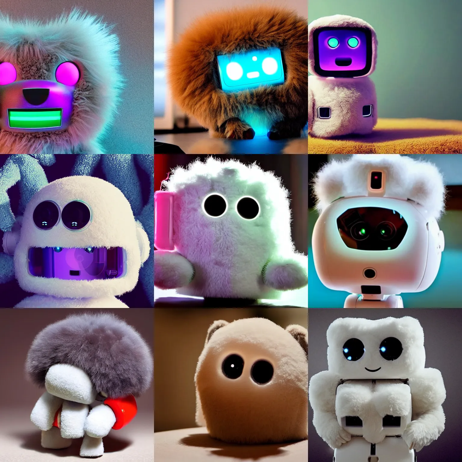 Prompt: <picture quality=hd+ mode='attention grabbing'>An adorable fluffy robot gets high on drugs</picture>