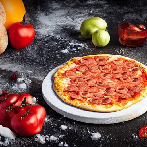 Image similar to Frozen Pizza with Hamburger,new product by Dr.Oetker,promotional picture,studio lighting,high quality