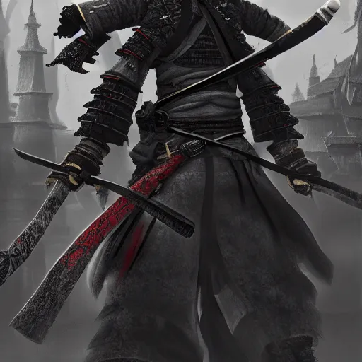 Prompt: Male Samurai Pirate, hd, intricate, bloodborne, 8k, digital art