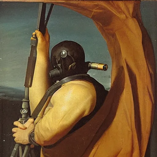 Prompt: Old Masters oil painting of a Vulcan using a sextant.