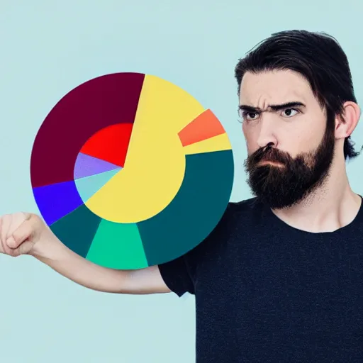 Prompt: photo of an angry man about to punch a colorful pie chart