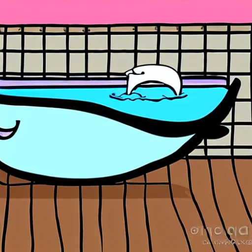 Image similar to whale in a bathtub, cartoon,