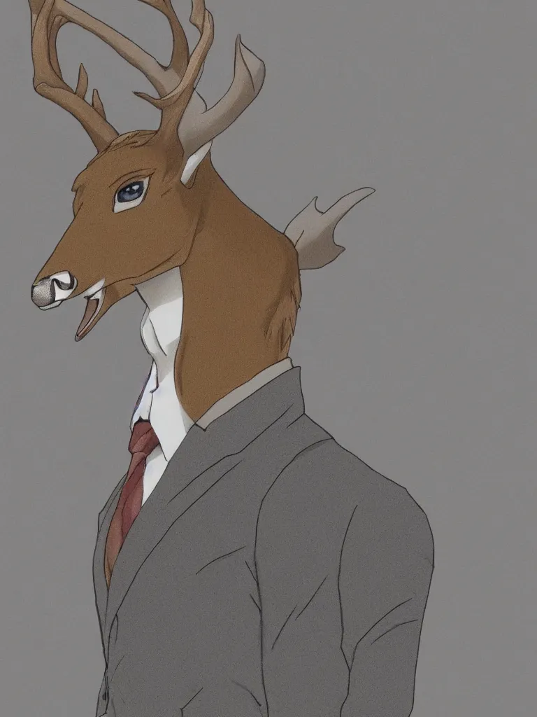 Image similar to a portrait of a male deer in suit, IN THE STYLE OF ANIME
