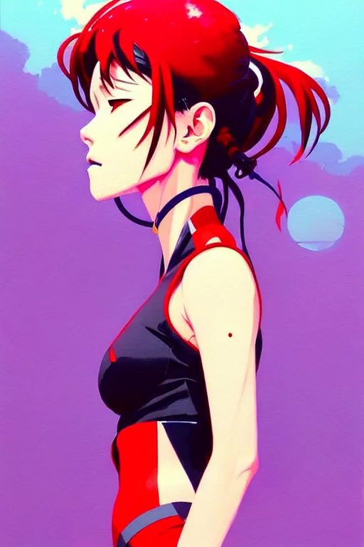 Image similar to a ultradetailed beautiful painting of misato from evangelion, by conrad roset, greg rutkowski and makoto shinkai trending on artstation