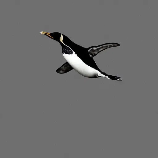 Image similar to “Penguin flying on a rocket, digital art, award winning”