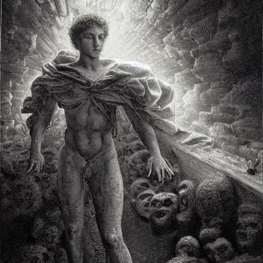 Image similar to a 1 3 th century, enigmatic, melancholic, mark zuckerberg ( look like ( ( mark zuckerberg ) ), is ( ( building a machine ) ). light dust, magnificent, hyperdetailed, theatrical, painted by gustave dore