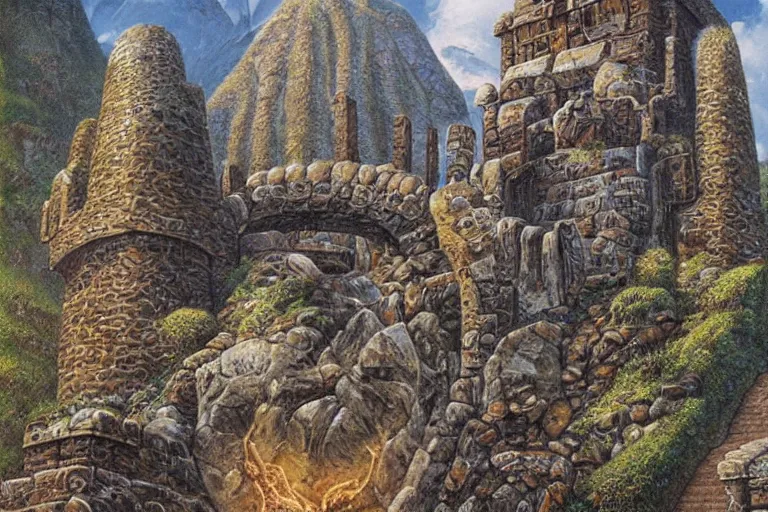 Prompt: entrance to a dwarven fortress in the mountains | hyperdetailed | intricated | jeff easley