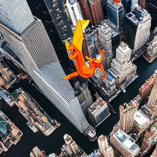 Image similar to charizard flying above new york, ( eos 5 ds r, iso 1 0 0, f / 8, 1 / 1 2 5, 8 4 mm, postprocessed, crisp face, facial features )