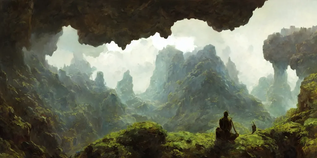 Image similar to huge cave ceiling clouds made of green earth towns, industry, steampunk villages castles, buildings inverted upsidedown mountain artstation illustration sharp focus sunlit vista painted by ruan jia raymond swanland lawrence alma tadema zdzislaw beksinski norman rockwell tom lovell alex malveda greg staples