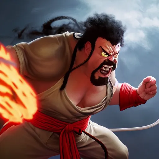 Image similar to danny mcbride as e. honda street fighter, slapping, ultra realistic, concept art, intricate details, highly detailed, photorealistic, octane render, 8 k, unreal engine, art by frank frazetta, simon bisley, brom