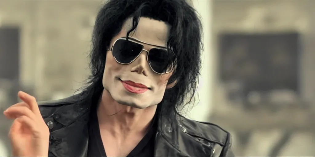 Image similar to michael jackson 2 0 1 0, by himself 2 0 0 9 style wearing shades alive in 2 0 2 2, alone, this is it style, photo real, motion blur, music video production, by himself, real life, spotted, sighting, rare, ultra realistic accurate face, caught in 4 k, movie still, uhd, sharp, detailed, cinematic, render, modern