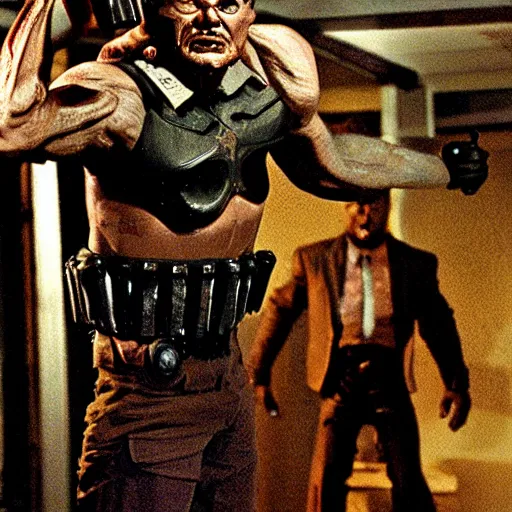 Prompt: Charles Bronson as the Doom slayer, action shot