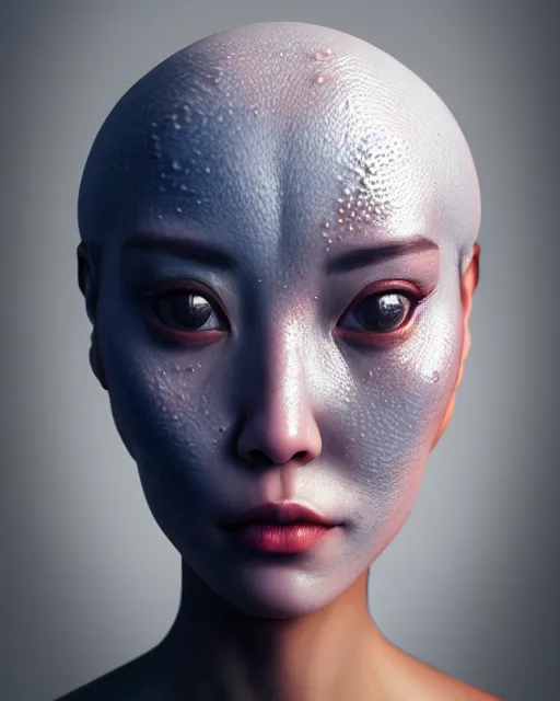 Image similar to face, portrait of a beautiful slime woman | | artgerm, junji ito, realistic, dramatic shadowing, 8 k, hd, octane render, perfect