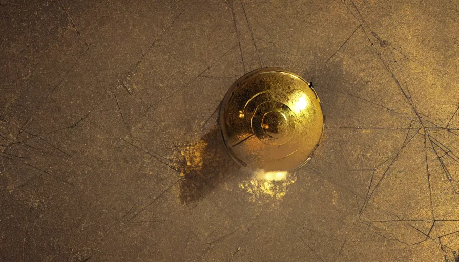 Image similar to gold bell covered with dust and cobwebs crashed on the floor of an abandoned neo - gothic church, hyperdetailed, artstation, cgsociety, 8 k
