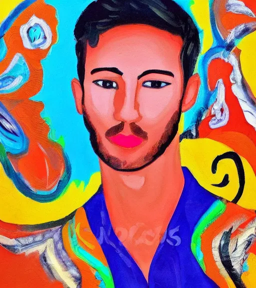 Prompt: a vivid colourful painting of the most handsome young man in the world, seductive, beautiful, perfect.