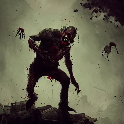 Prompt: of a men being eaten by zombie the man is screaming a bloody image by greg rutkowski