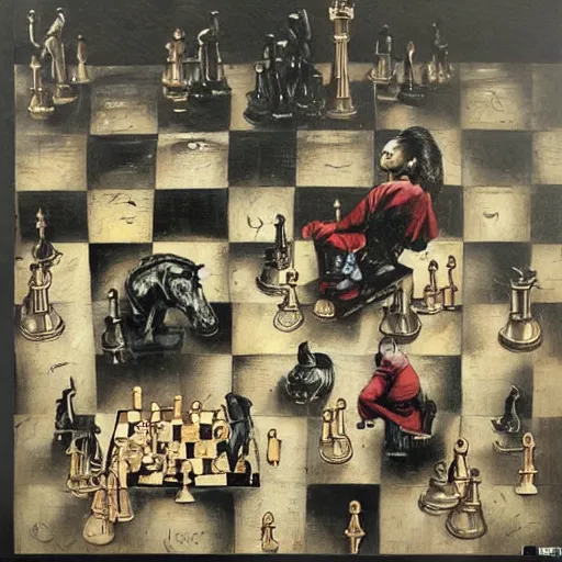 Image similar to chess alegory of rich against poor, marxism, by karol bak, banksy, simon bisley, guy denning, mimmo rotella, ravi zupa