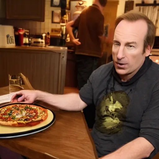 Prompt: bob odenkirk playing sea of thieves and eating goblin pizza