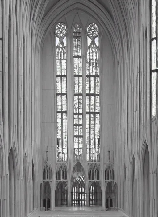 Prompt: white marble interior photograph, carved cathedral, brutalist, shiny, angular, stained glass window, expansive, by louis kahn and moshe safdie