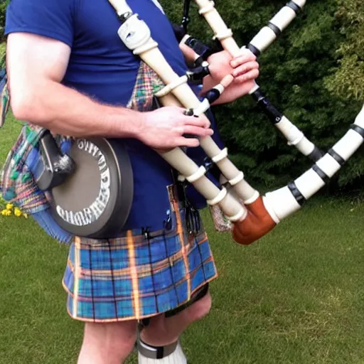 Image similar to bagpipes made from a foley catheter collection bag and clear tubing