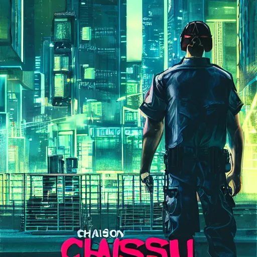 Image similar to book cover of a novel featuring sgt chase meeting the love of his life in jail, cyberpunk setting, 4 k resolution