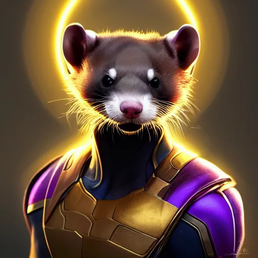 Image similar to a anthropomorphic ferret is thanos, hyperdetailed, artstation, cgsociety, 8 k