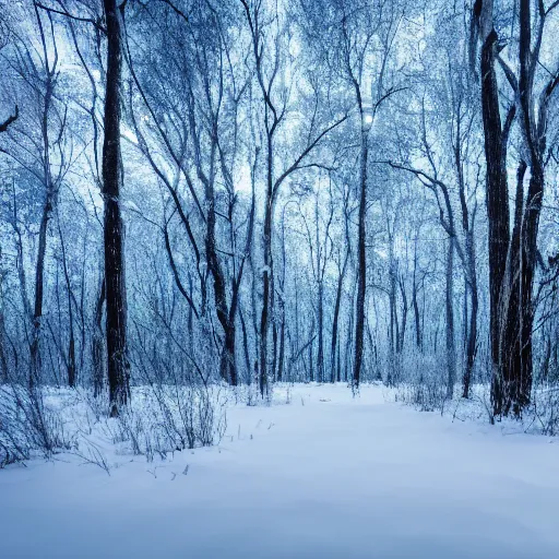 Image similar to professional photograph of a forest made of ice, high quality, cinematic lighting, hd, 4 k, 8 k