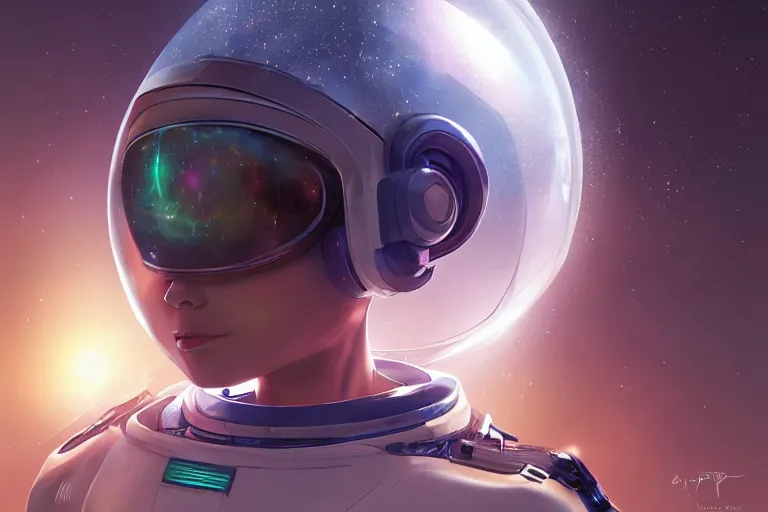 Image similar to futuristic astronaut chasing a distant spaceship Anime, wide angle, fine details, cinematic. galaxy starscape. realistic shaded lighting by Ilya Kuvshinov Giuseppe Dangelico Pino and Michael Garmash and Rob Rey greg rutkowski, octane render, IAMAG premiere, aaaa achievement collection, elegant freckles, cinematic hologram, fabulous, daily deviation, annual award winner