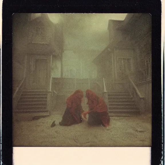 Prompt: summon rot witch fade, ritual aftermath gone wrong, a polaroid photo taken by guillermo del toro