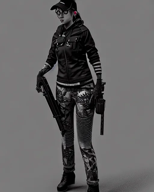 Image similar to z brush art of a female female urban hunter, vray render, marvelous designer clothing, intricate, detailed, 4 k textures