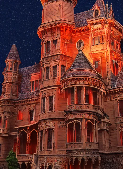 Image similar to victorian era castle on a dark cloudy night crowded by village of people with ominous red lightning 4 k ray tracing 3 0 mm
