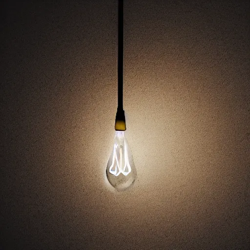 Prompt: A single lightbulb lighting up an otherwise dark basement.