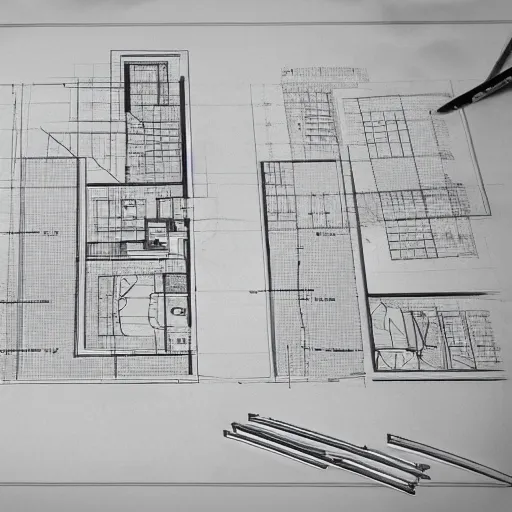 Prompt: floor and lighting plans, sketches, blueprints, realistic, 8 k,