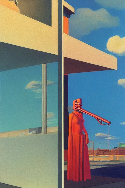 Image similar to liminal vaporwave robot surrealism dreams, painted by Edward Hopper, painted by salvador dali, painted by moebius, airbrush