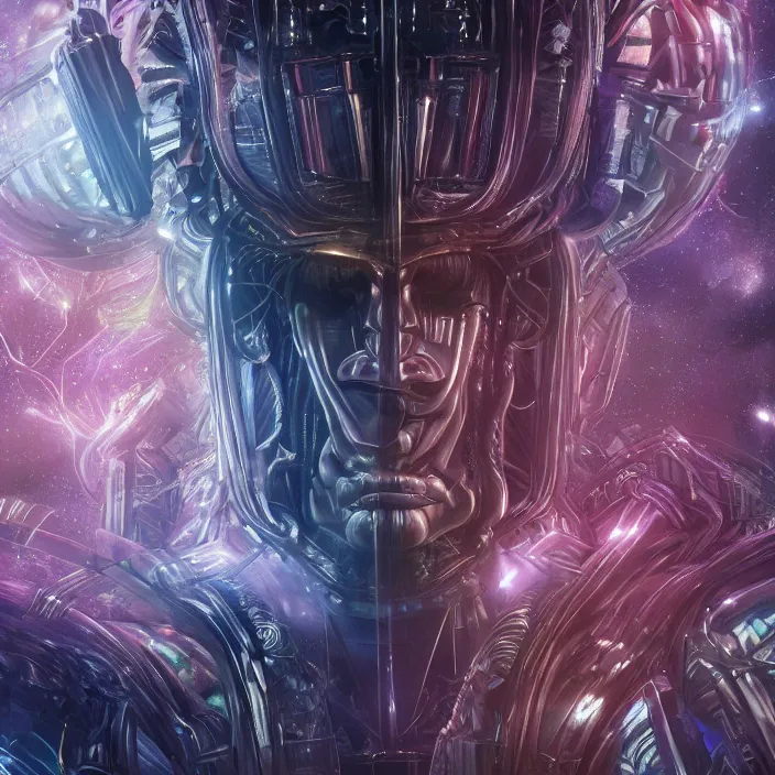 Prompt: portrait of Hugo Weaving as Galactus. intricate abstract. intricate artwork. nightmare fuel. octane render, trending on artstation, very coherent symmetrical artwork. cinematic, hyper realism, high detail, octane render, 8k, iridescent accents