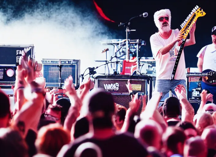 Image similar to photo still of michael mcdonald on stage at vans warped tour!!!!!!!! at age 3 8 years old 3 8 years of age!!!!!!! throwing a keytar into the crowd, 8 k, 8 5 mm f 1. 8, studio lighting, rim light, right side key light