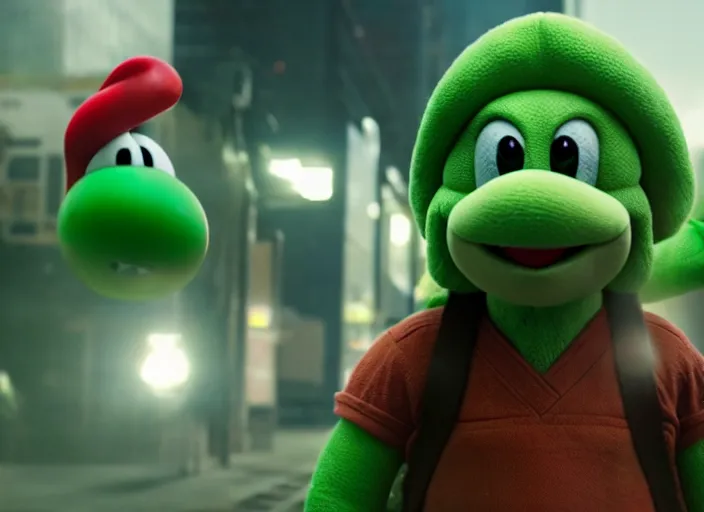 Image similar to film still of yoshi in the new sci - fi movie, 8 k