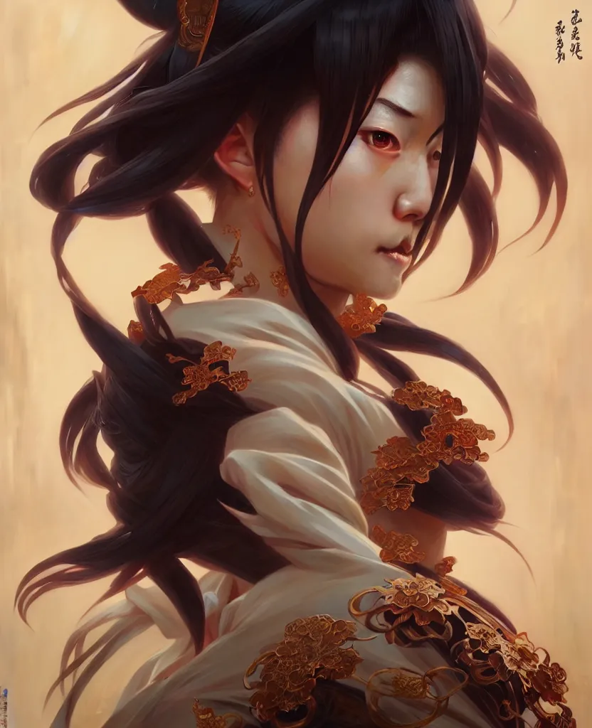 Image similar to ' hu tao'character, genshin impact, fantasy, anime, manga, game art, concept art, intricate details, elegant, highly detailed, digital painting, octane render, eerie, 8 k, art by artgerm and greg rutkowski and alphonse mucha