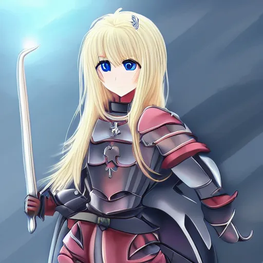 Prompt: a beautiful blond knight girl anime character