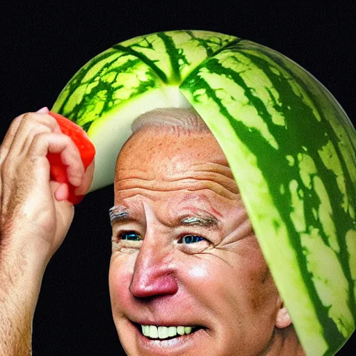 Prompt: joe biden is surprised by a watermelon, photographed by anne geddes, trending on artstation,