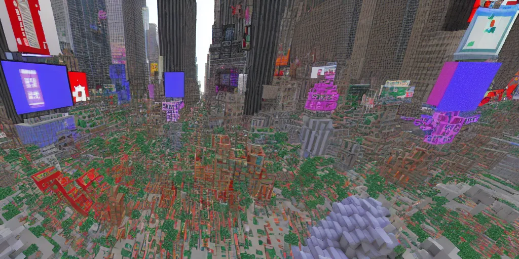 Image similar to times square in minecraft