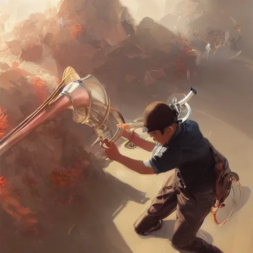 Image similar to an inllustration of a blowing horn by stanley artgerm lau, wlop, rossdraws, james jean, andrei riabovitchev, marc simonetti, and sakimichan, trending on artstation