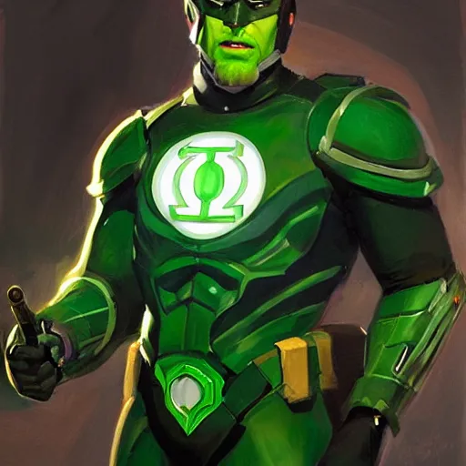 Image similar to greg manchess portrait painting of armored green lantern as overwatch character, medium shot, asymmetrical, profile picture, organic painting, sunny day, matte painting, bold shapes, hard edges, street art, trending on artstation, by huang guangjian and gil elvgren and sachin teng