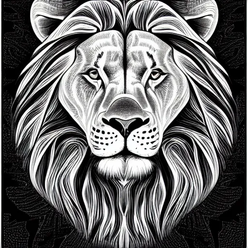 Prompt: a symmetrical portrait illustration of a lion black and white hand drawn sketch on artstation 4 k intricate extremely detailed digital art by alex grey