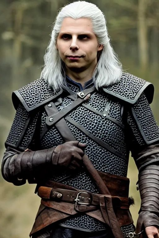 Image similar to Michael Cera as Geralt of rivia