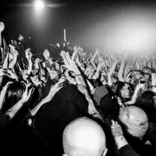 Image similar to photo of the pope in the mosh pit at a Nine Inch Nails concert
