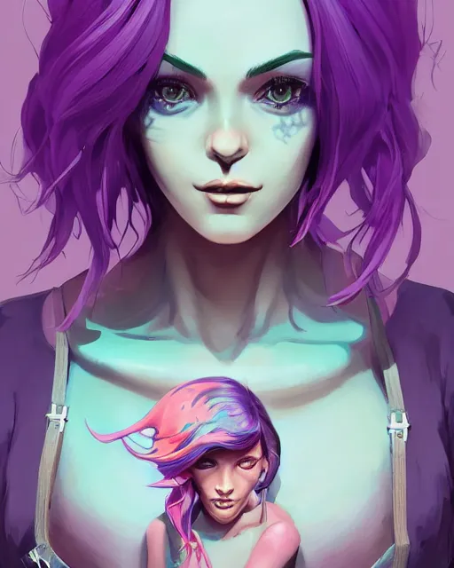 Image similar to beautiful famel purple hair tattoos symmetrical face eyes full body fantasy art icon, 3 d art gta 5 cover, official fanart behance hd artstation by jesper ejsing, by rhads, makoto shinkai and lois van baarle, ilya kuvshinov, rossdraws