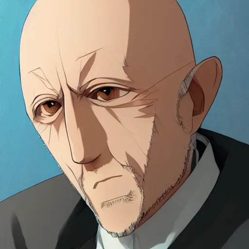 Image similar to portrait of mike ehrmantraut, anime fantasy illustration by tomoyuki yamasaki, kyoto studio, madhouse, ufotable, comixwave films, trending on artstation