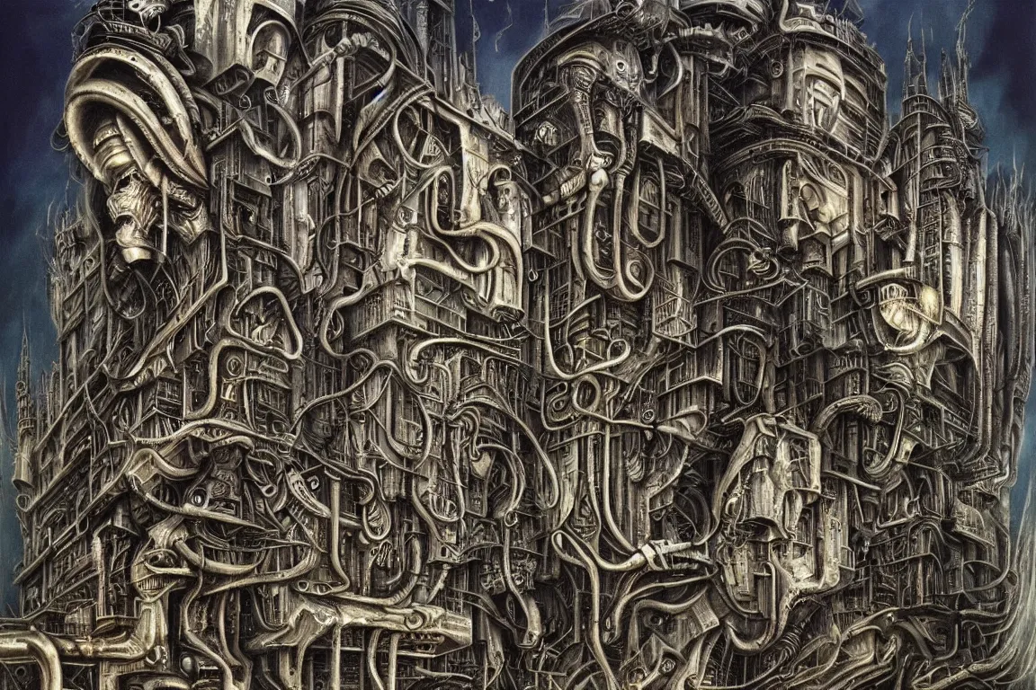 Image similar to A very detailed nightmarish penthouse, surrealism, airbrush painting, style of H. R. Giger